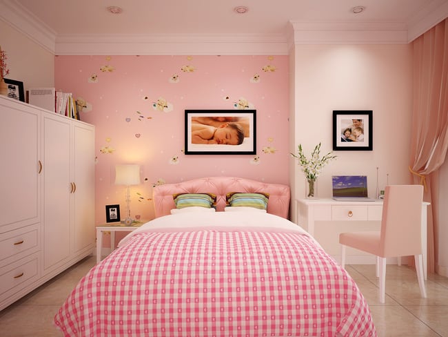 Phòng ngủ màu hồng đáng yêu của các con